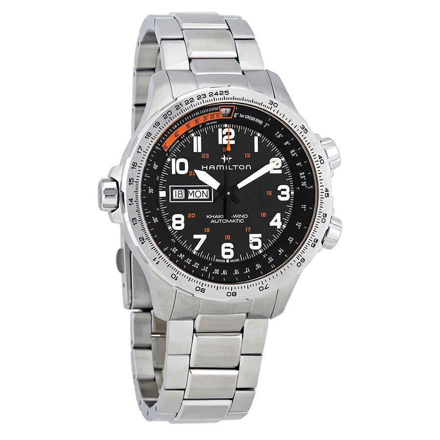 Hamilton Khaki Aviation X-wind Lefty Black Dial Men`s Watch H77755133 - Dial: Black, Band: Silver, Bezel: Silver