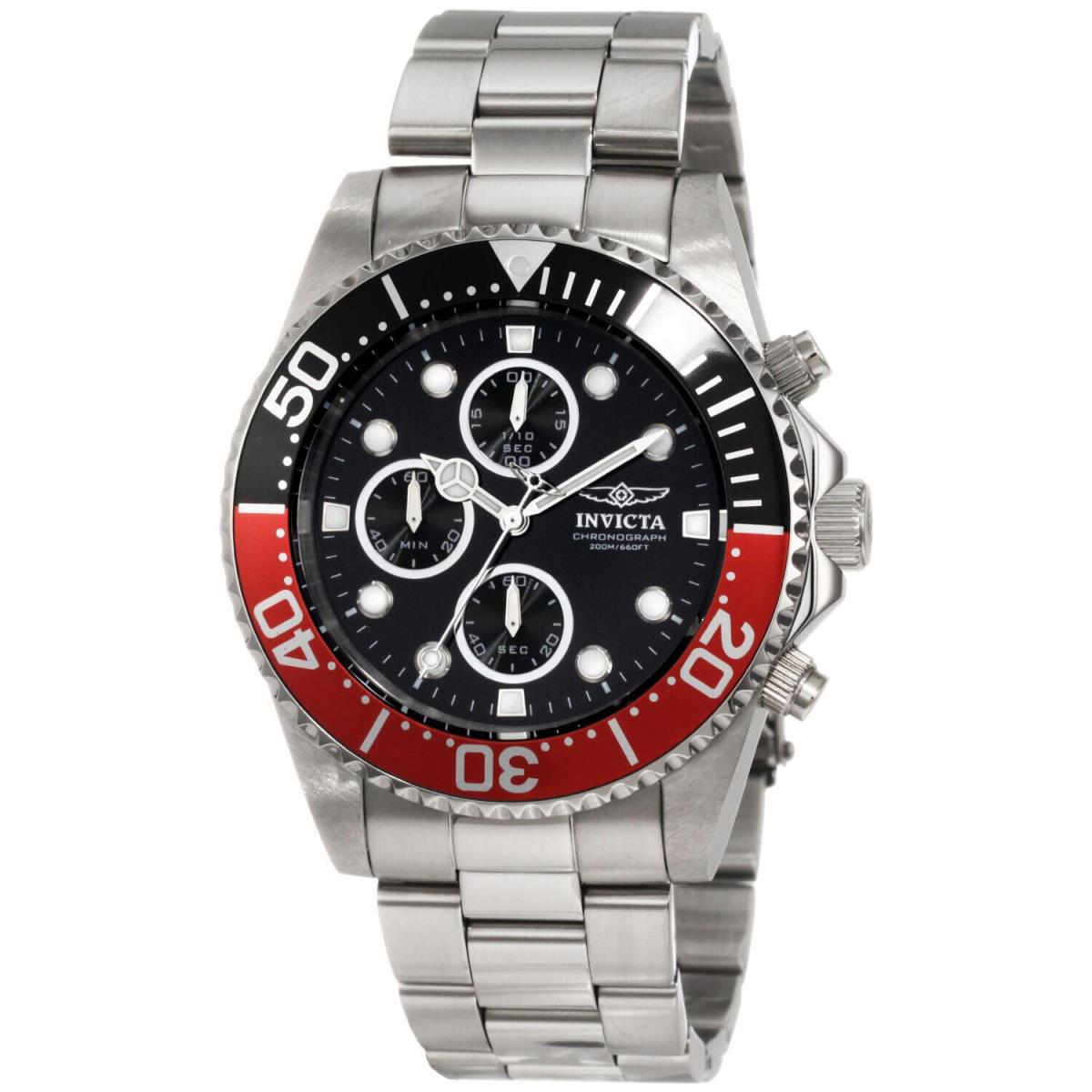 Invicta Men`s Pro Diver Watch Stainless Steel Black Dial Chronograph Quartz 1770