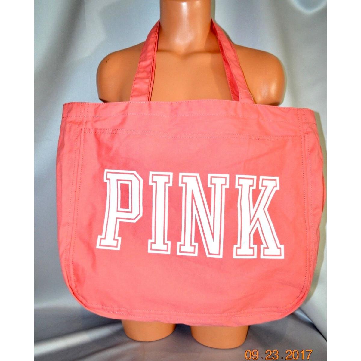 Victorias Secret Pink Graphic Large Cotton Canvas Zip Tote Bag