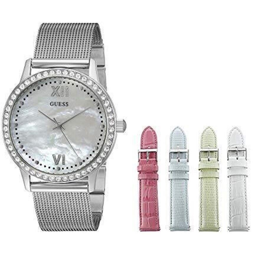 Guess Silver Crystals 5 PC Set+bands Mesh Bracelet Watch+jewelry BOX-U0785l1