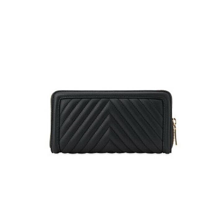 Victoria Secret Zip Around Wallet Black Quilted Logo