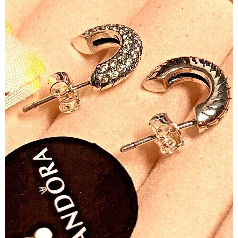 Pandora Pave Snake Chain Pattern Hoop Earrings