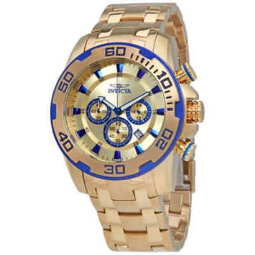 Invicta Men`s Watch Pro Diver Scuba Chrono Gold Tone Dial and Bracelet 22320 - Gold, Dial: Gold, Band: Yellow