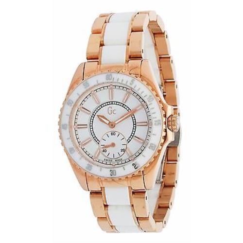 GC Guess Collection White Ceramic+rose Gold Tone Swiss Made Watch 47003L1+BOX - Gold, White
