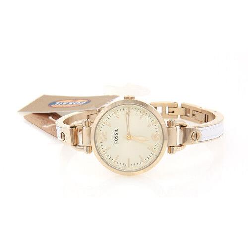 Women`s Fossil White and Gold Georgia Stainless and Leather Band Watch ES3260 - Gold , White