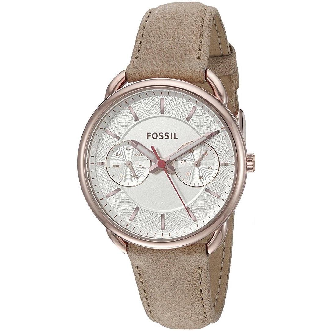 Fossil Tailor Rose Gold Tone Brown Leather Band Multifunction Watch ES4021