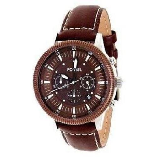 Fossil Brown Leather Band Dial Silver Case Chronograph WATCH-FS4591