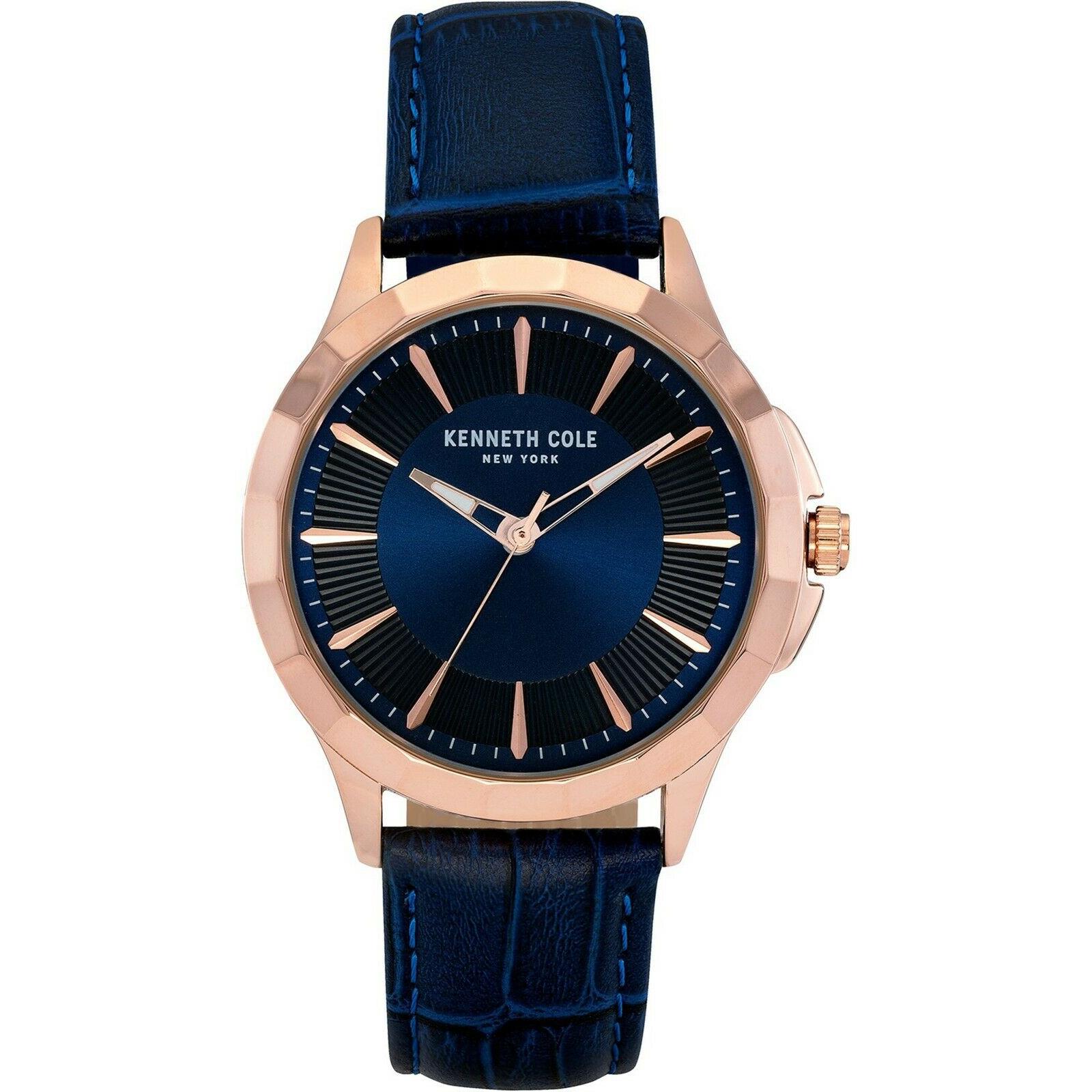 Kenneth Cole KC50879001 Men Dress Stainless Leather Rose Gold-tone Blue ...