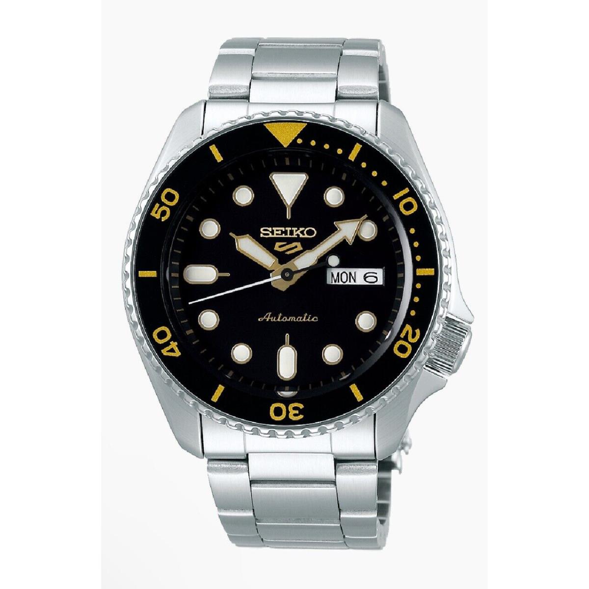 Seiko 5 Sports Automatic Black Dial SRPD57 - Dial: Black, Band: Silver, Bezel: Black