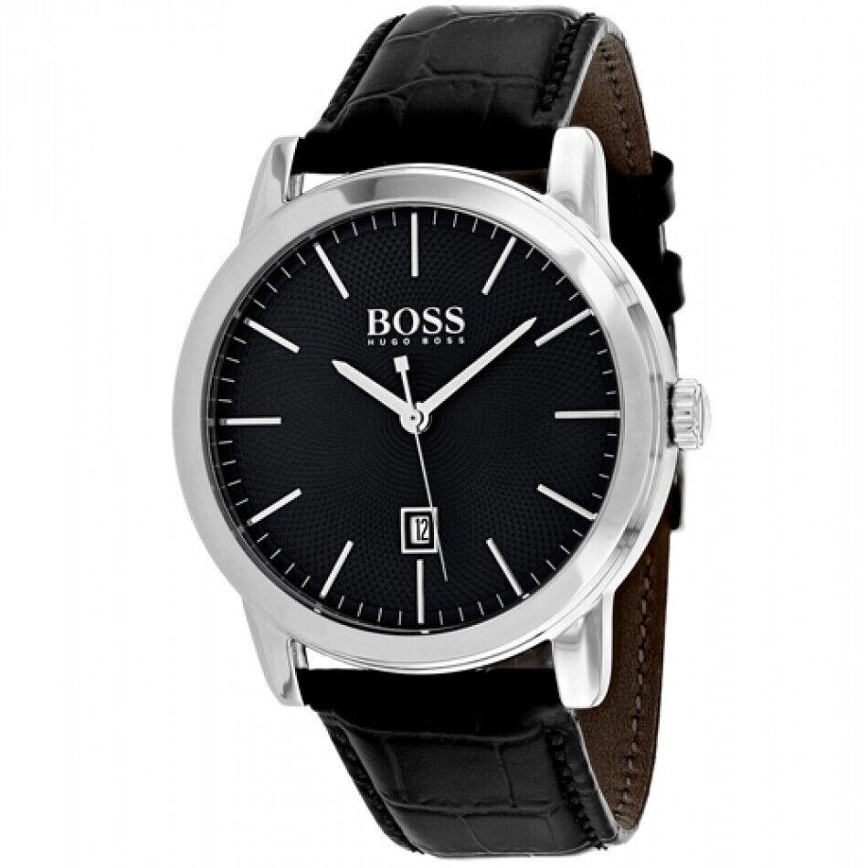 Swatch Hugo Boss Classic 1513397 Black / Black Leather Analog Quartz Men`s Watch 134601