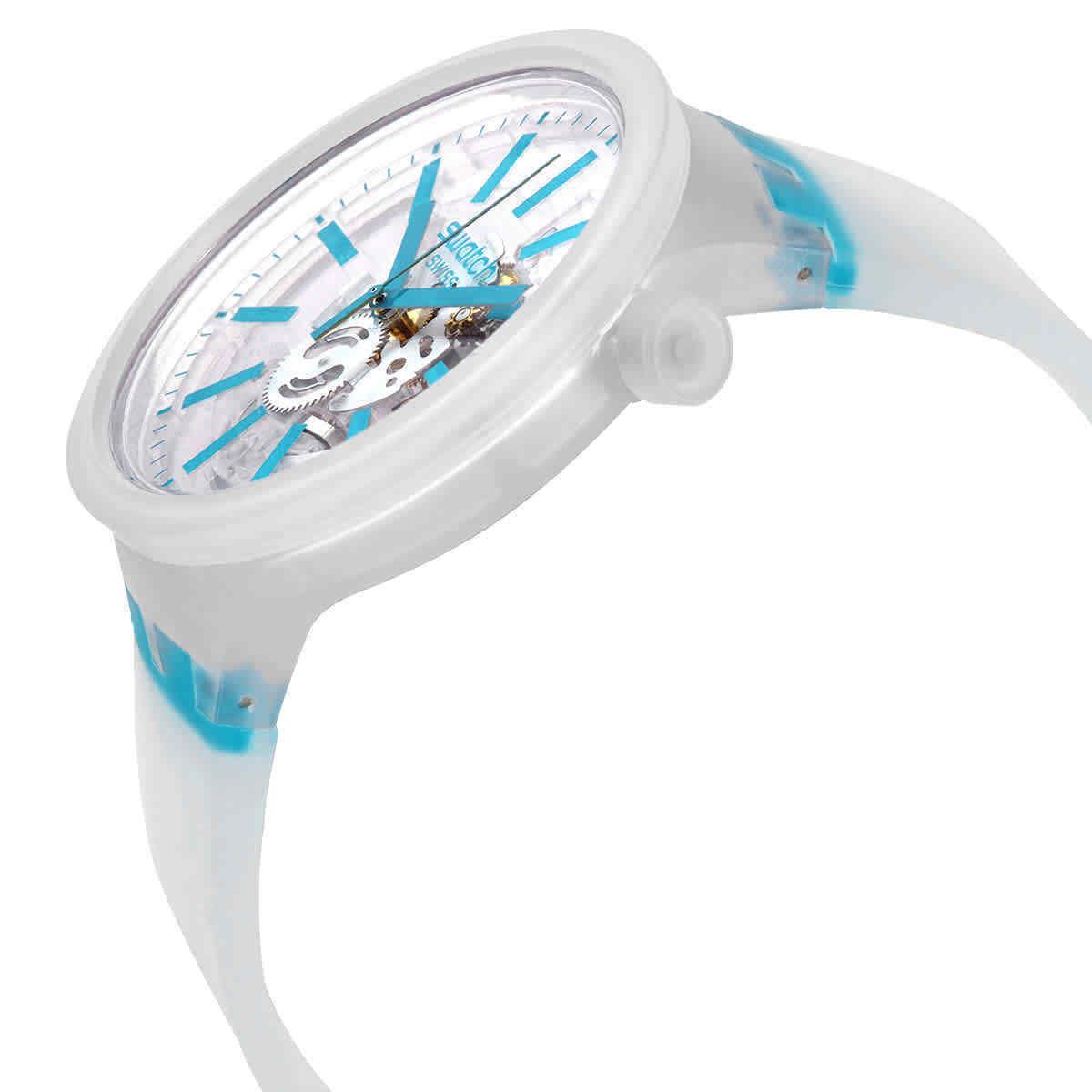 Swatch Blue-in-jelly Quartz White Skeleton Dial Watch SO27E105