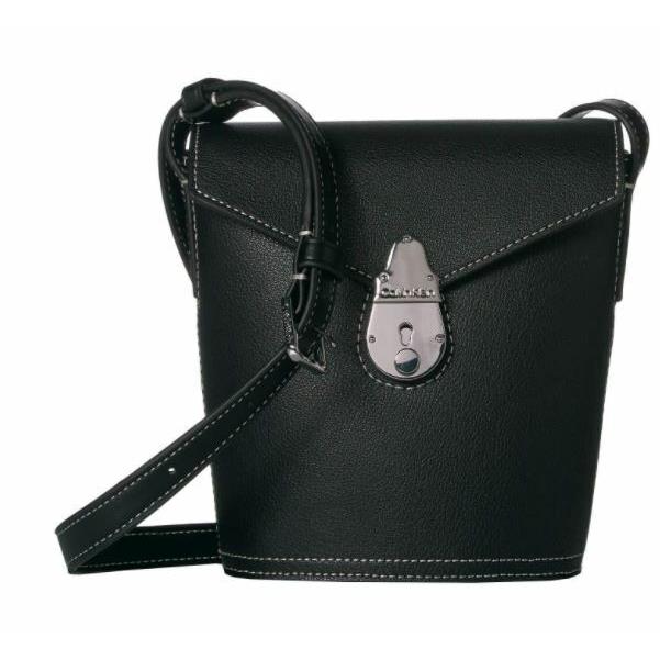 Calvin Klein Statement Series Leather Lock Crossbody Bucket Bag Black Silver