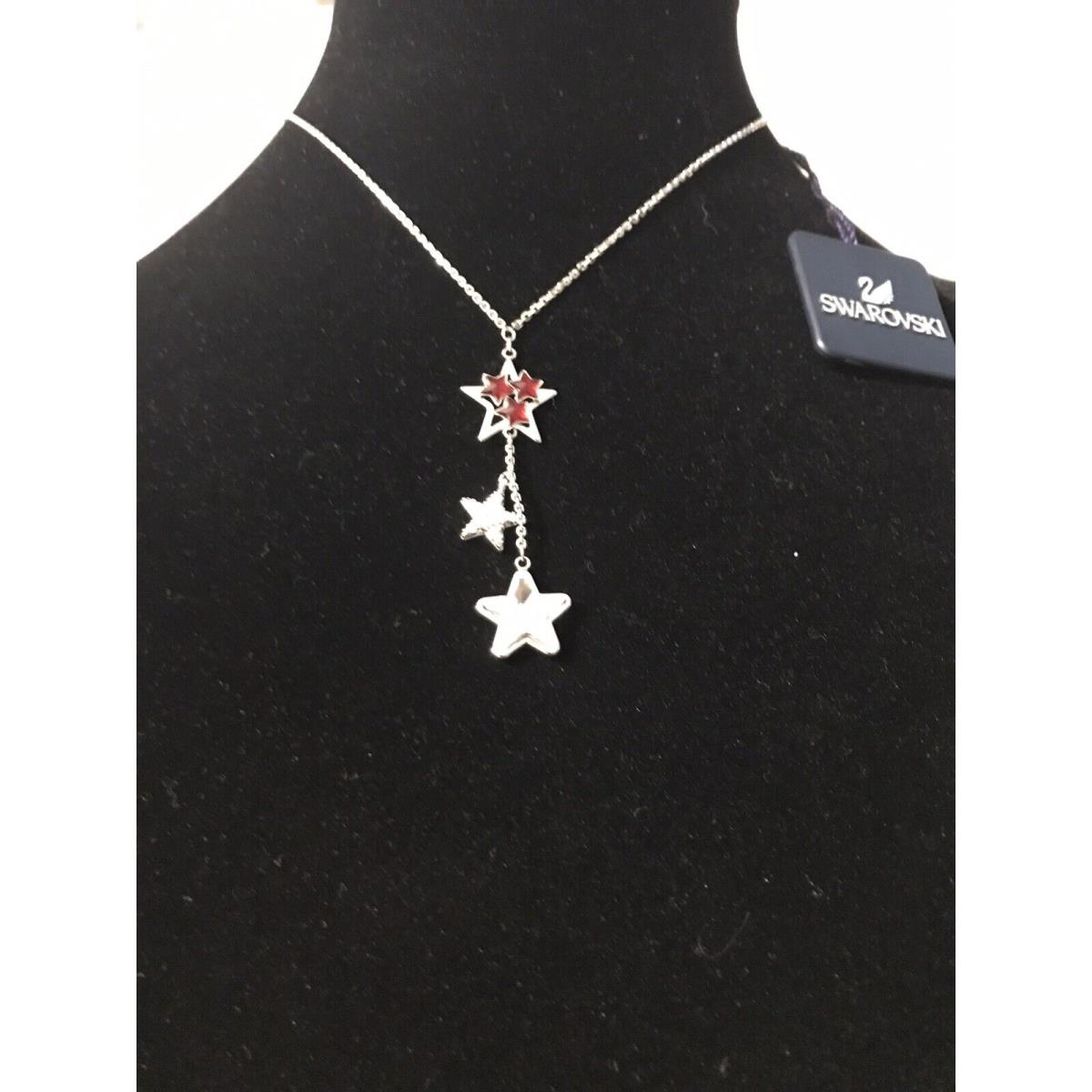 Swarovski Three Crystal Stars Pendant Necklace Rodium Silvertone Necklace