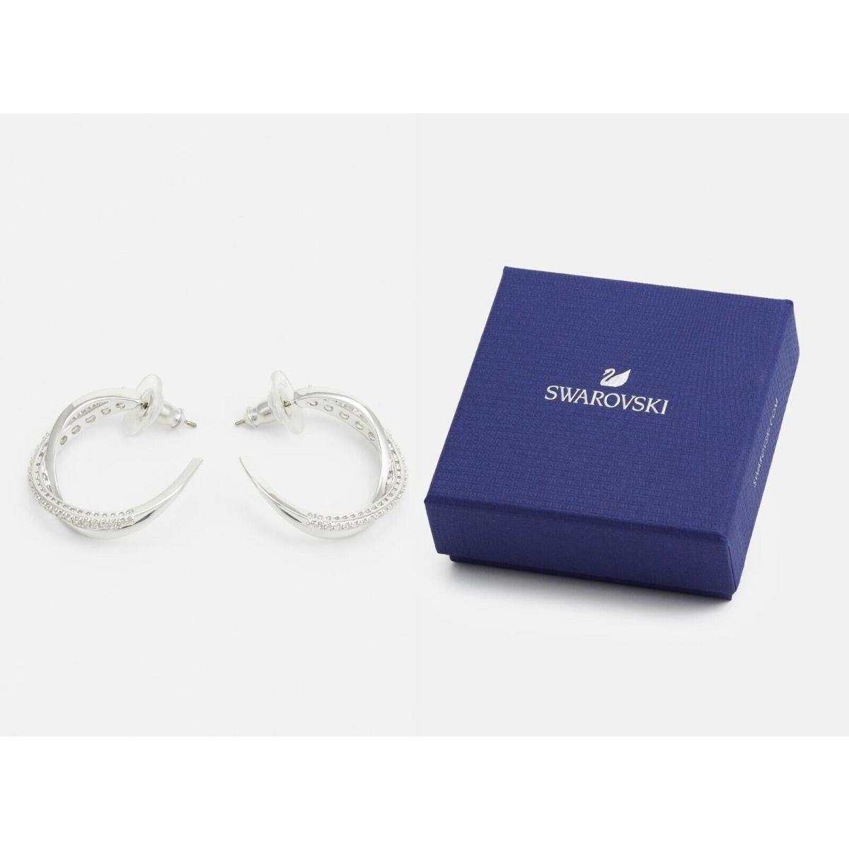 in Gift Box Swarovski Brand 5563908 Rhodium Crystals Twist Hoop Earrings