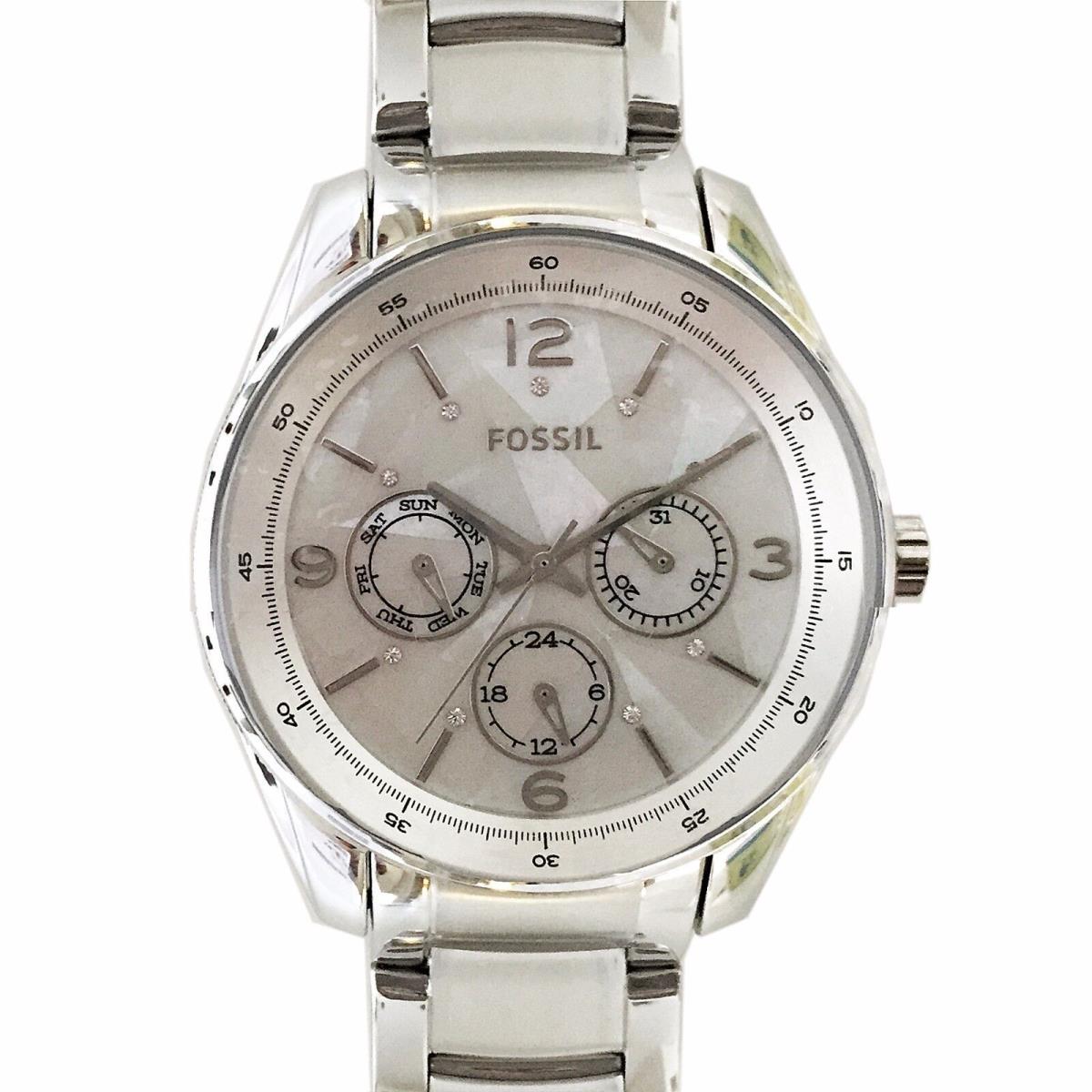 Fossil Silver Tone S/steel Mop Dial Multi-function Bracelet Watch BQ3102