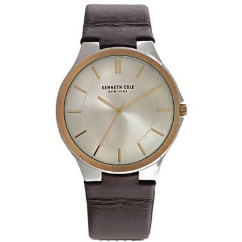 Kenneth Cole 10031358 Slim Silver Dial Brown Leather Strap Men`s Watch