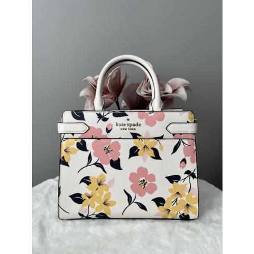 Kate Spade Staci Lily Blooms Floral Medium Satchel Crossbody Cream