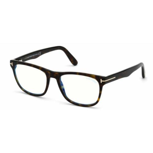 Tom Ford FT 5662-B 052 Dark Havana/blue Block Square Men`s Eyeglasses