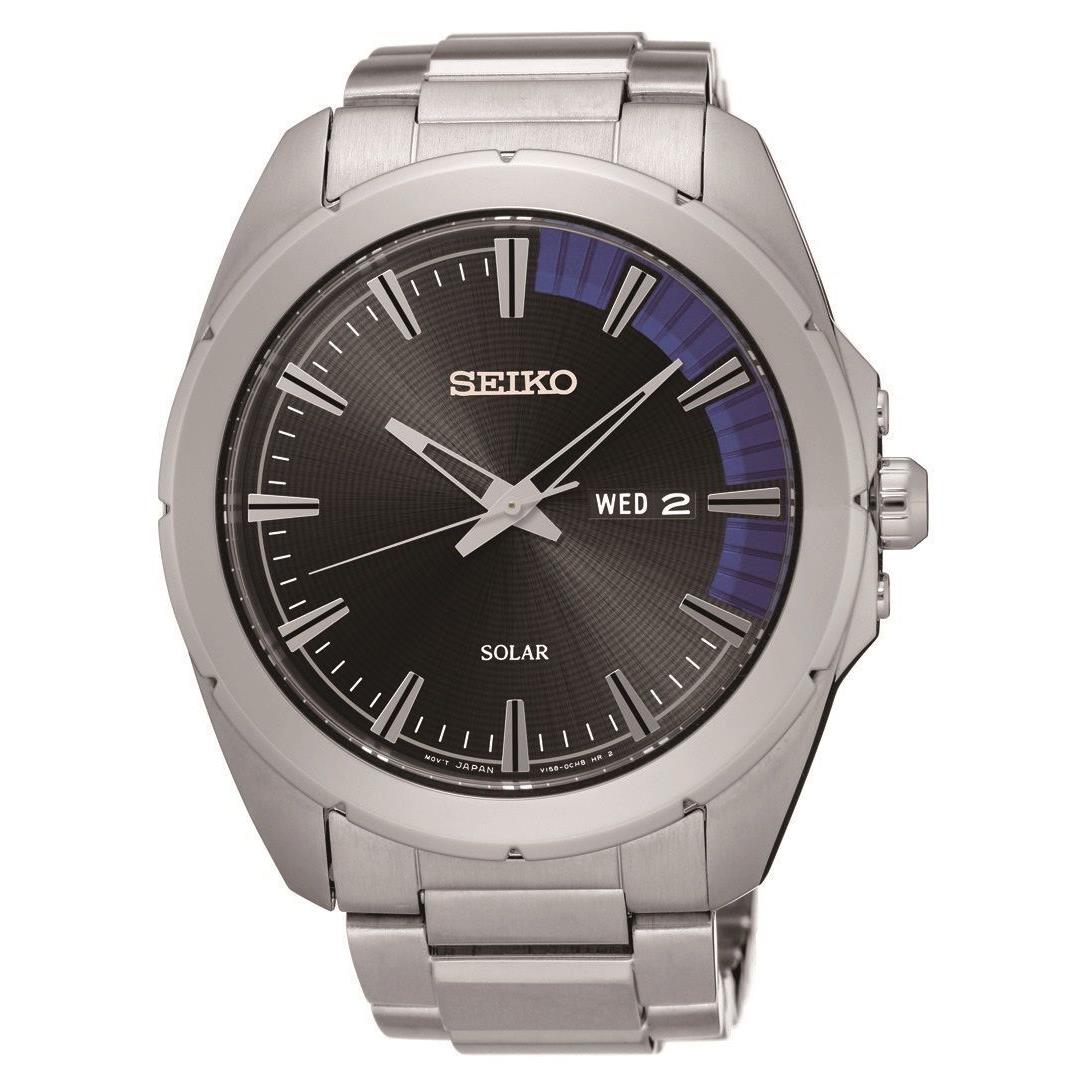 Seiko Men`s Recraft Solar Black Dial Stainless Steel Bracelet Watch SNE415