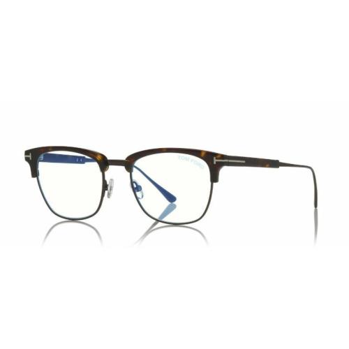 Tom Ford FT 5590-F-B 052 Dark Havana Ruthenium/blue Block Eyeglasses