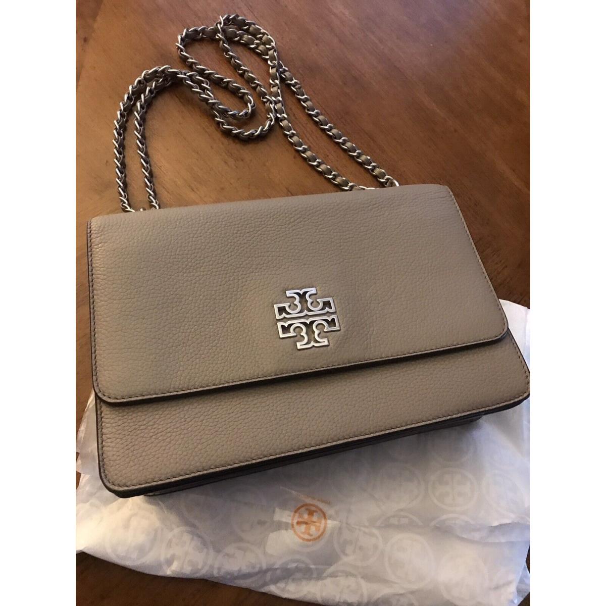 Tory Burch Britten Clutch Bag French Gray Leather Large