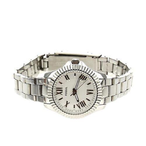 Fossil AM4068 Women`s Silver Cecile Stainless Steel Bracelet Watch 1731 - White Dial, Silver Band