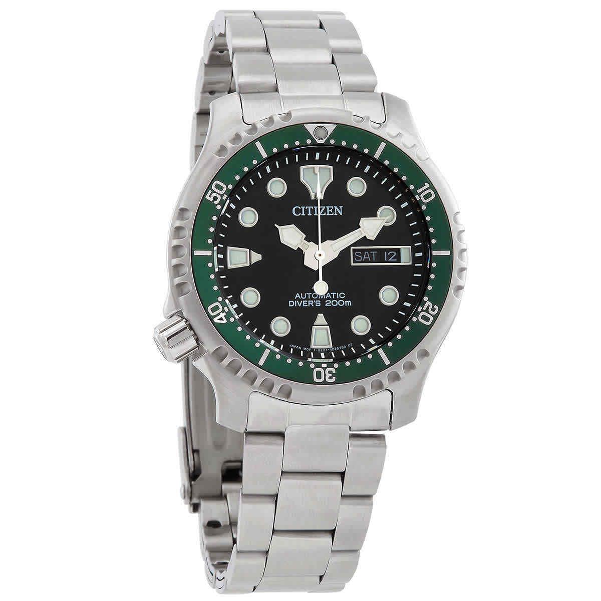 Citizen Promaster Automatic Black Dial Men`s Watch NY0084-89E - Dial: Black, Band: Silver, Bezel: Green