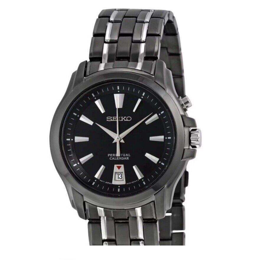 Seiko SNQ121 Perpetual Black Dial Stainless Steel Men`s Watch