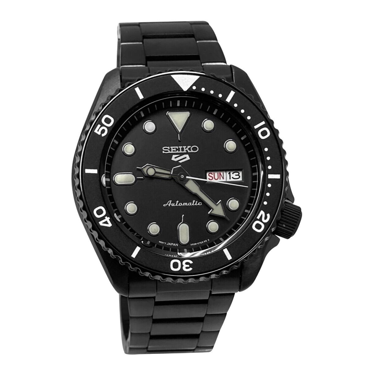 Seiko 5 Sports Automatic SRPD65 Black Day Date Stainless Steel Bracelet Watch