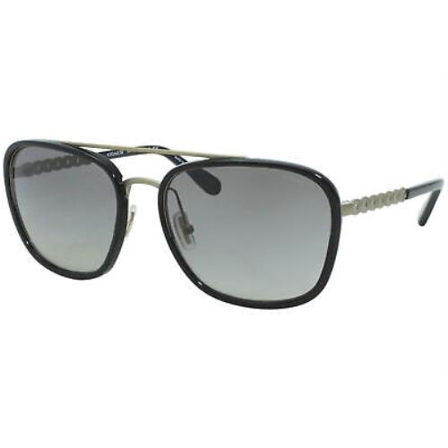 Coach HC7089 Sunglasses Women`s Black-sanded Light Gold/grey Gradient Lens 58mm