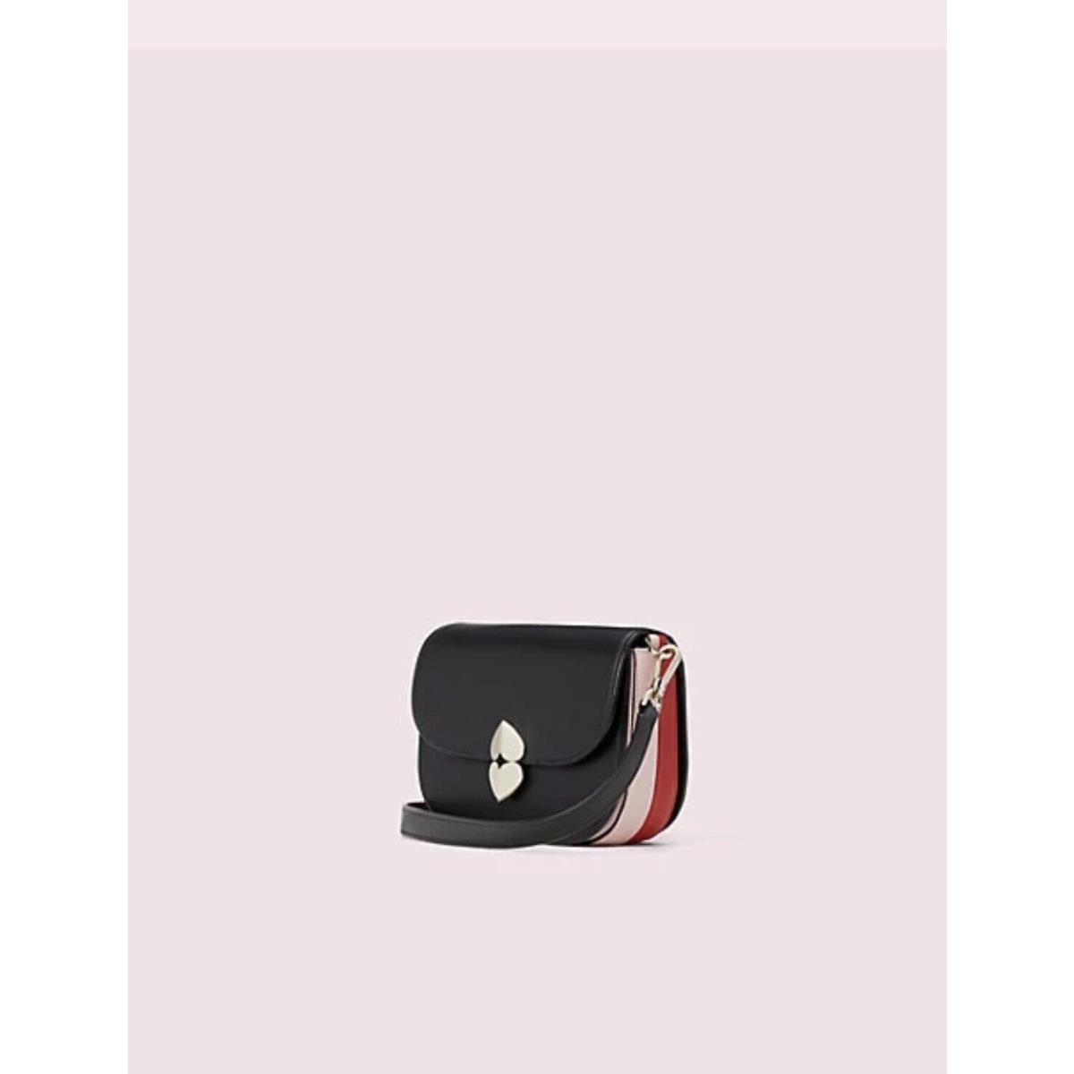 Kate Spade Lula Small Saddle Crossbody Bag Black Convertible Clutch Hearts