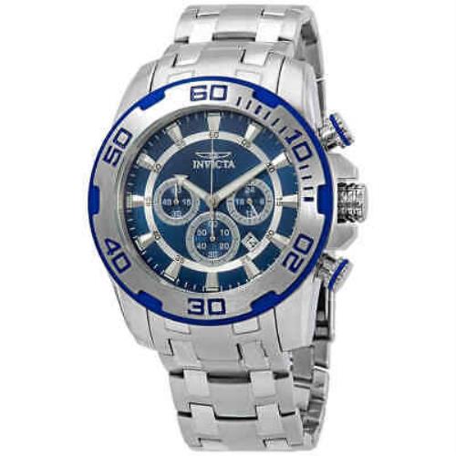 Invicta Pro Diver Chronograph Blue Dial Men`s Watch 22319 - Blue Dial, Silver Band, Silver Bezel