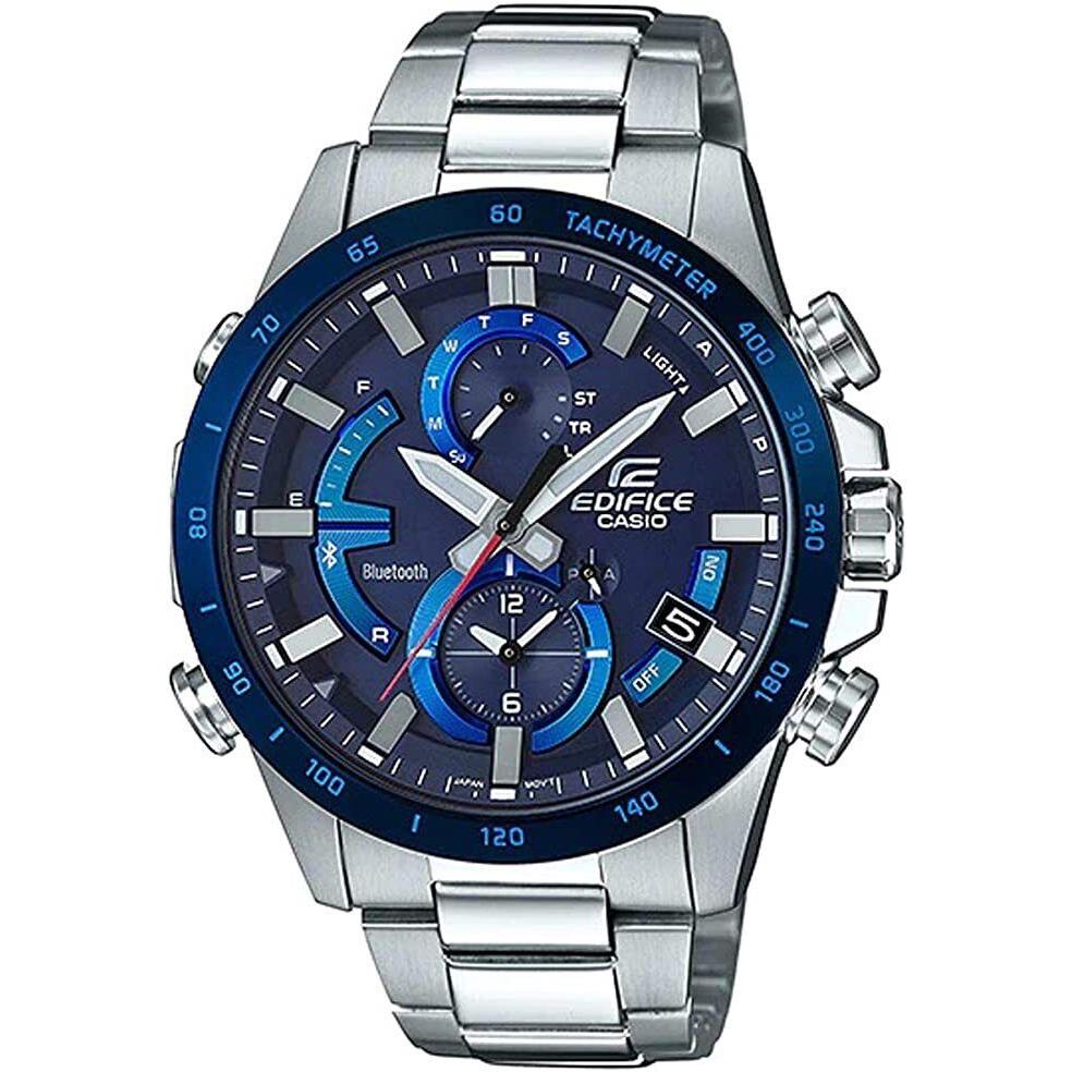 Casio EQB900DB-2A Edifice Tough Solar Bluetooth Smartphone Link Men`s Watch - Dial: Blue, Band: Silver