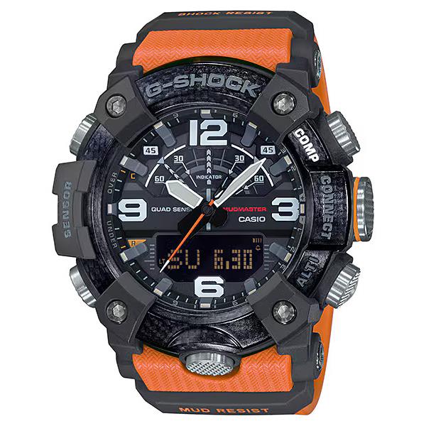 Casio G-shock Master of G-land Mudmaster Orange Resin Band Watch GGB100-1A9 - Dial: Black, Band: Orange, Bezel: Black