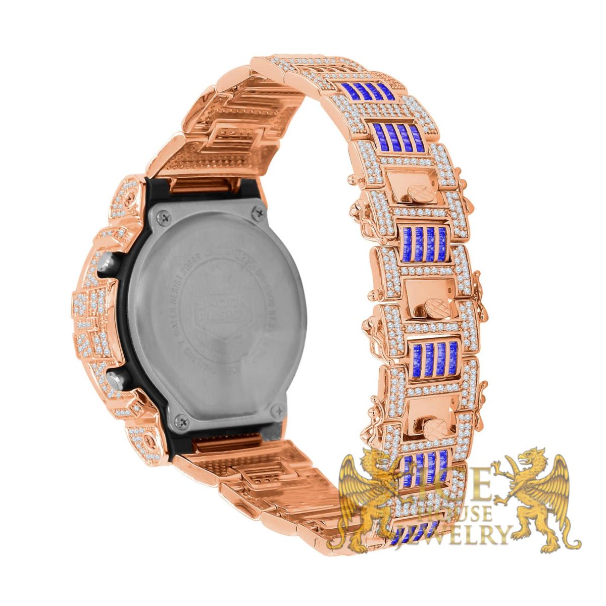 Icy Blue Sapphire Baguettes On Rose Gold Casio G-shock DW-6900 Watch