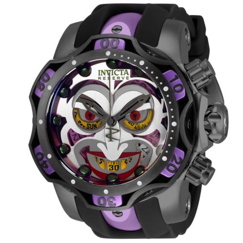 Invicta DC Comics Joker Limited Edition Men`s 52mm Chronograph Watch 33813 Rare - Multicolor Dial, Black Band, Black Bezel