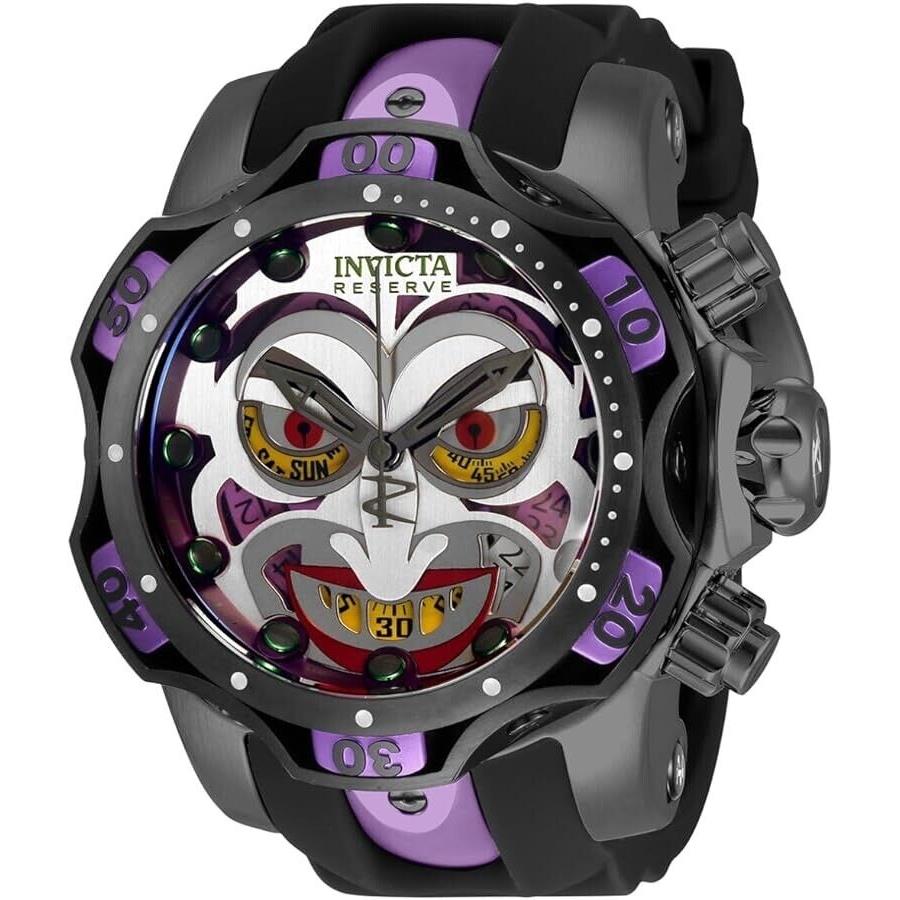 Invicta Men`s 52mm DC Comics Venom Joker Swiss Chronograph Black Purple Watch