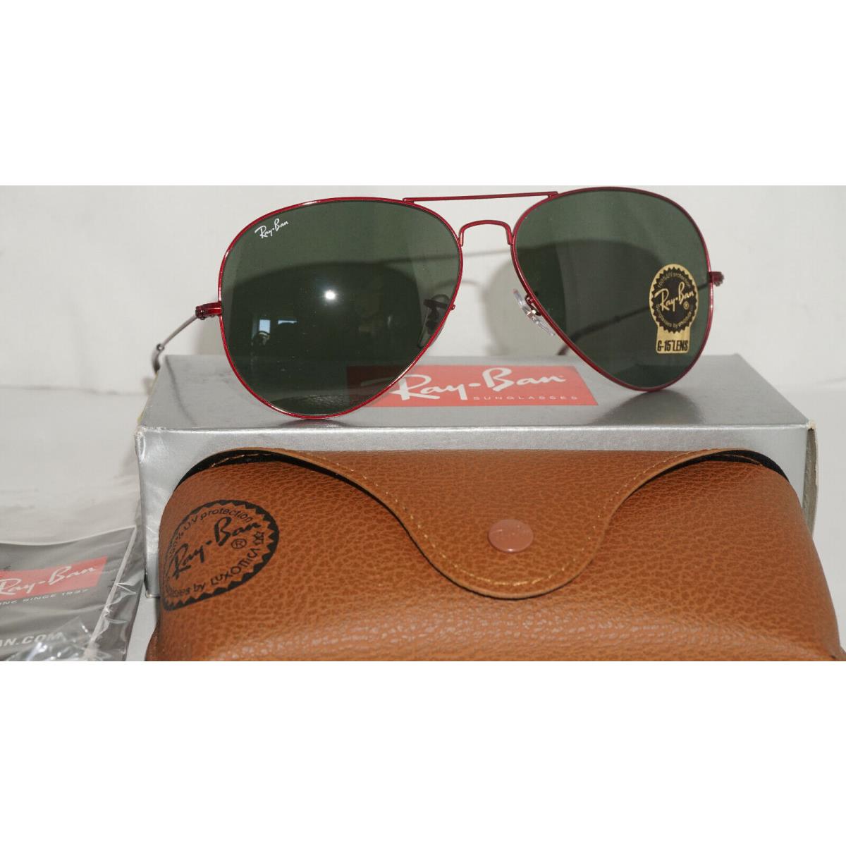 Ray Ban Aviator Red Metal Green Classic G-15 RB3025 918831 62 14 140