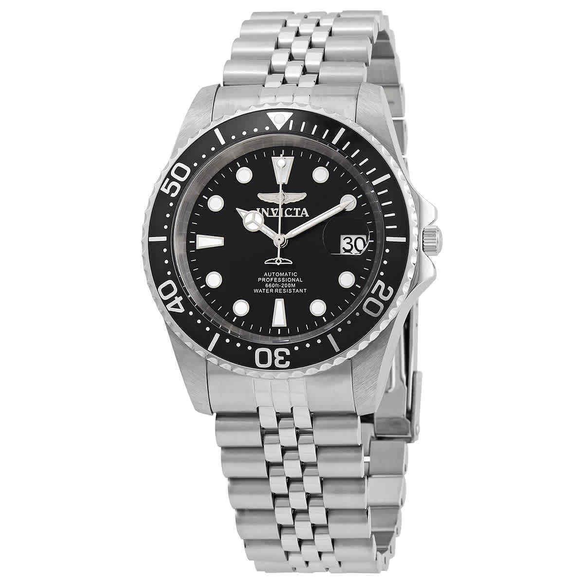 Invicta Pro Diver Automatic Black Dial Men`s Watch 30091 - Dial: Black, Band: Silver, Bezel: Black