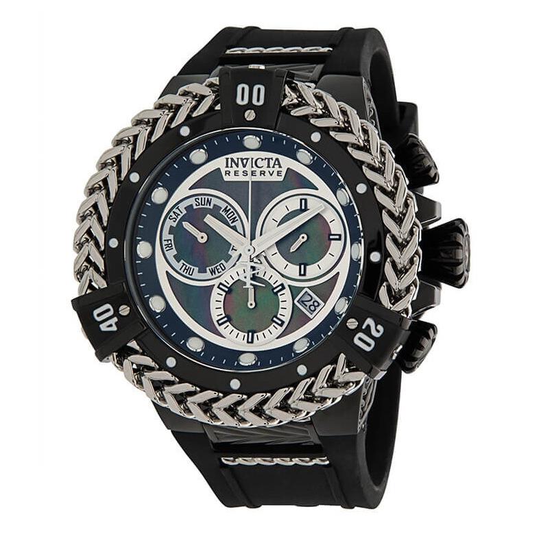 Invicta Bolt Hercules Reserve Men`s 56mm Mop Swiss Chronograph Watch 33159 - Dial: Black, Band: Black, Bezel: Black, Silver