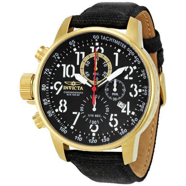 Invicta I-force Lefty Chronograph Black Dial Gold-tone Lefty Men`s Watch 1515 - Dial: Black, Band: Black, Bezel: 18kt Gold-tone