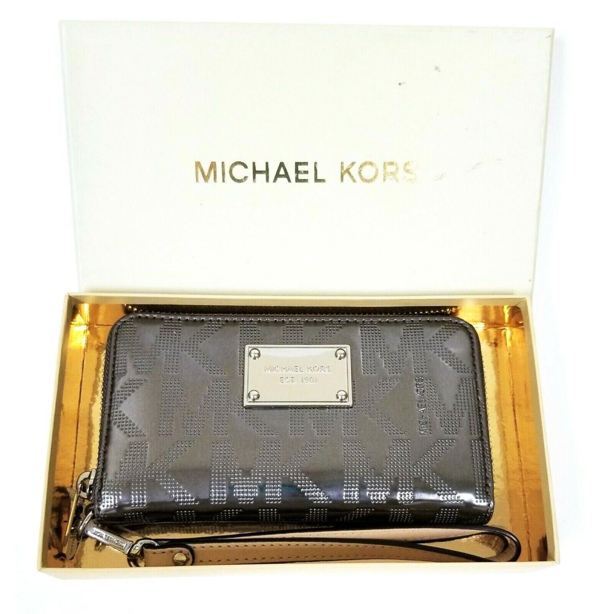 Michael Kors Electronics Gunmetal Gray Mirror Phone Case Zip Wristlet Wallet
