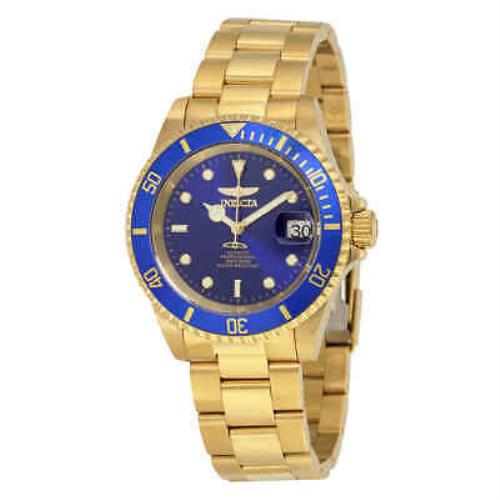 Invicta Pro Diver Automatic Blue Dial Yellow Gold-plated Men`s Watch 8930OB - Dial: Blue, Band: Gold, Bezel: Blue