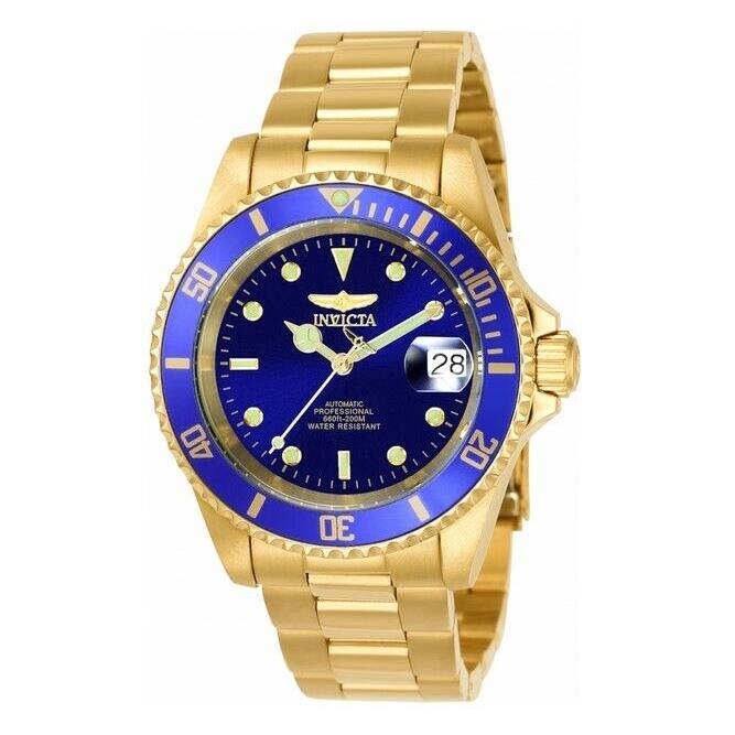 Invicta 8930C Men`s Automatic Diver Watch with Coin Edge Bezel Aka 8930OB - Blue, Dial: Blue, Band: Yellow/gold