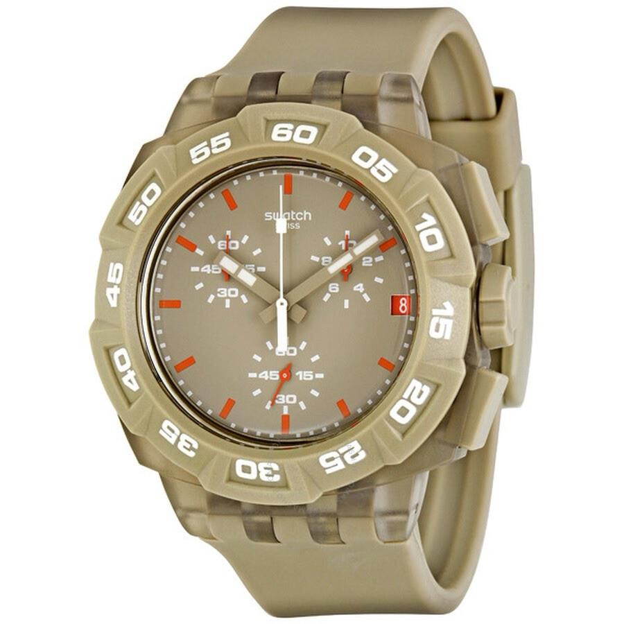 Beige Hero Chronograph Date Silicone Rubber Watch 45mm SUIT400 by Swatch