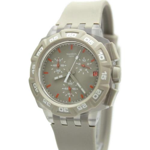 Swatch Beige Hero Chronograph Date Silicone Rubber Watch 45mm SUIT400