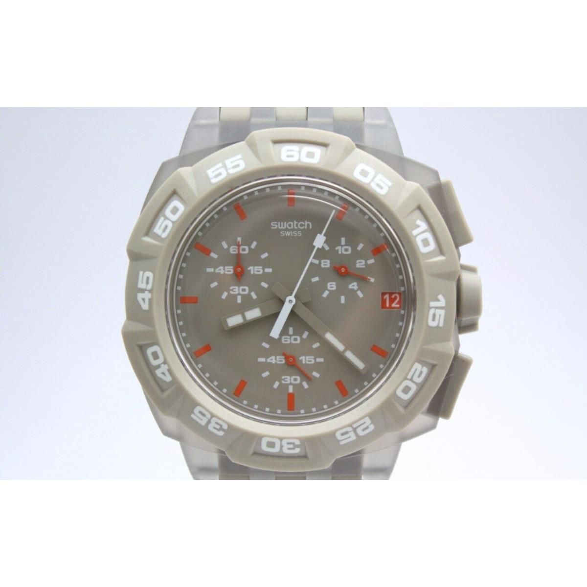 Swatch Beige Hero Chronograph Date Silicone Rubber Watch 45mm SUIT400