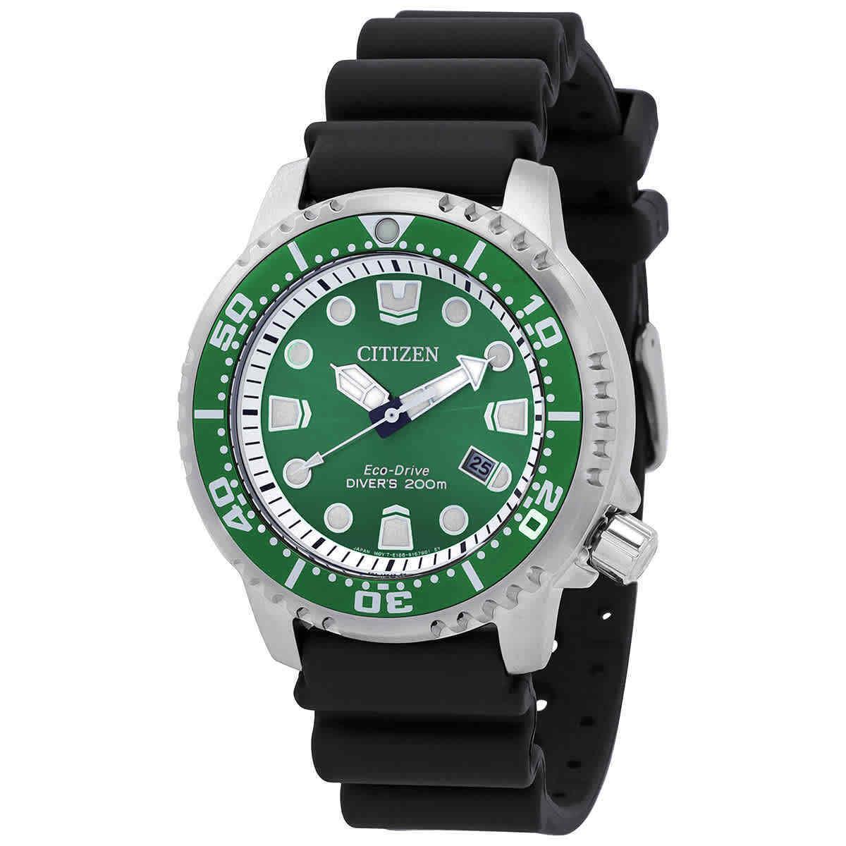 Citizen Eco-drive Promaster Green Dial Men`s Watch BN0158-18X - Dial: Green, Band: Black, Green, Bezel: Silver-tone