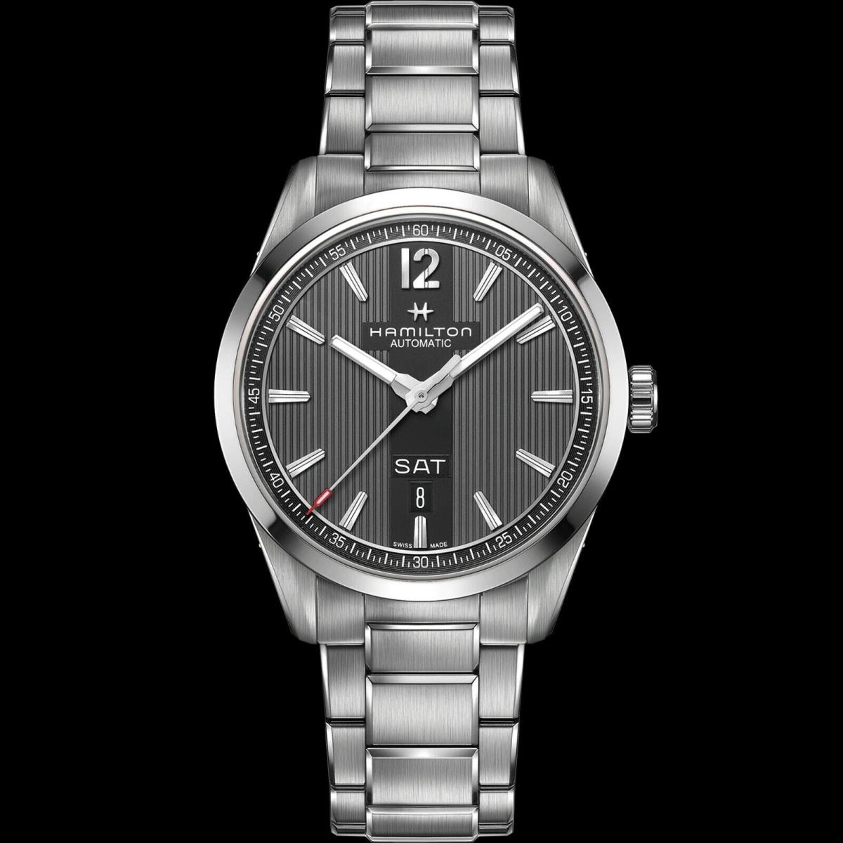 Hamilton Mens Silver Automatic Day/date Broadway Swiss Watch H43515135 - Dial: Black, Band: Silver, Bezel: Silver
