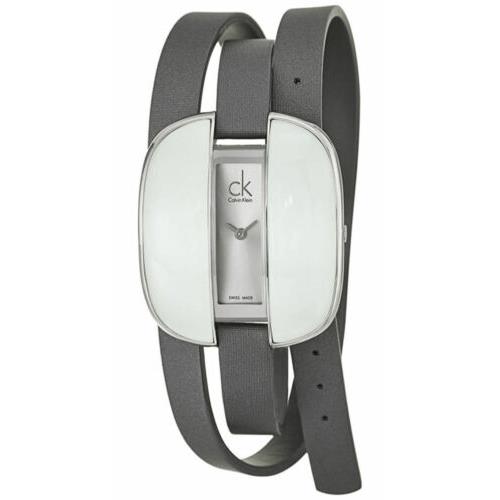 Calvin Klein Treasure Gray Cloth Leather Silver Dial Womens Watch K2E23620